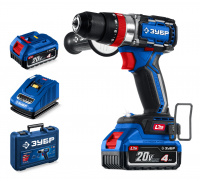 ЗУБР 20 В, 70 Н·м, 2 АКБ LMS (4 А·ч), бесщеточная ударная дрель-шуруповерт, кейс, ПРОФЕССИОНАЛ (DBS-70-42)