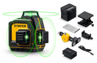 STAYER SL-3D #2, 50м, точн. +/-0,5 мм/м, зеленый лазерный нивелир, микролифт, держатель (34963-2)