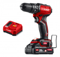 ЗУБР 20 В, 45 Н·м, 1 АКБ LMS (2 А·ч), бесщеточная ударная дрель-шуруповерт (ДБУ-45-21)
