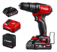 ЗУБР 20 В, 40 Н·м, 2 АКБ LMS (2 А·ч), ударная дрель-шуруповерт, сумка (ДШУ-40-22)