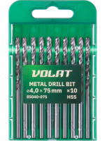 Сверло по металлу ц/х 4.0х43х75 мм HSS, комплект из 10-ти шт ВОЛАТ
