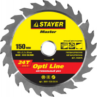 STAYER Opti Line, 150 x 20/16 мм, 24T, оптимальный рез, пильный диск по дереву (3681-150-20-24)