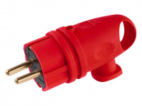Вилка угловая с ушком (с/з, 16А, 250В) каучук, красная Юпитер
