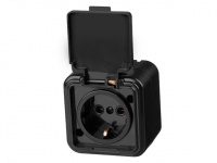 Розетка 1-ая (открытая, с/з, брызг. защ.) черная, Стандарт, Юпитер