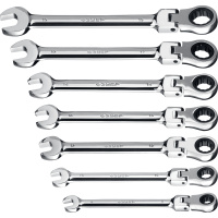 ЗУБР 7 шт, 8 - 19 мм, набор шарнирных трещоточных гаечных ключей, Профессионал (27101-H7)