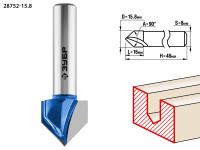 ЗУБР 15.8 x 16 мм, угол 90° мм, фреза пазовая галтельная V-образная, Профессионал (28752-15.8)