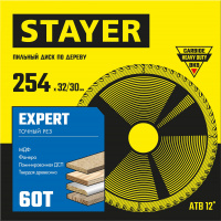 STAYER Expert, 254 x 32/30 мм, 60Т, точный рез, пильный диск по дереву (3682-254-32-60)