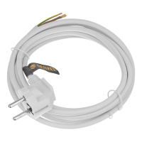 Шнур сетевой Energy Series, ПВС, 3 м, 3 x 1 мм, с неразборной вилкой, белый, 3 м Denzel