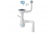 Сифон для кухни, два перелива, латунный винт, выпуск 3 1/2, с гибкой трубой 1/2" - 40/50мм, AV Engin