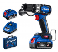 ЗУБР 20 В, 70 Н·м, 2 АКБ LMS (4 А·ч), бесщеточная дрель-шуруповерт, кейс, ПРОФЕССИОНАЛ (DB-70-42)