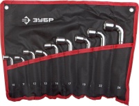 Набор ЗУБР ″Мастер″: Ключи торцовые, двухсторонние L-образные, проходные, 10-24мм