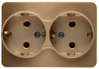 СВЕТОЗАР Гамма, с заземлением, двойная, без вставки и рамки, цвет золотой металлик, 16 А/~250 В, электрическая розетка (SV-54107-GM)