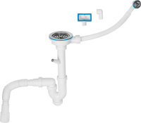 Сифон для кухни прямоточный с аварийным выходом, отвод, выпуск 3 1/2, 1 1/2"-40/50мм, AV Engineering