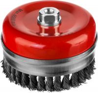 MIRAX 125 мм, жгутированная стальная проволока 0.5 мм,чашечная щетка-крацовка для УШМ (35144-125)
