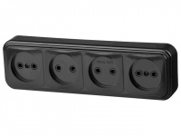 Розетка 4-ая (открытая, б/з) черная, Стандарт, Юпитер