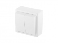 Выключатель 2 клав. (открытый, до 6А) белый, Эконом, Юпитер