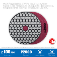 ЗУБР 100 мм, №2000, сухое шлифование, алмазный гибкий шлифовальный круг АГШК, Профессионал (29868-2000)