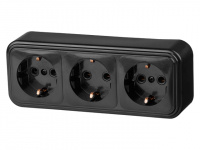 Розетка 3-ая (открытая, с/з) черная, Стандарт, Юпитер