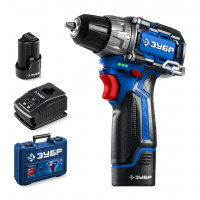 ЗУБР КОМПАКТ #3, 12 В, 45 Н·м, 2 АКБ тип Т7 (2 А·ч), дрель-шуруповерт, BRUSHLESS, кейс, Профессионал (DB-121-22)