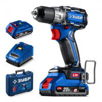 ЗУБР КОМПАКТ 20 В, 50 Н·м, 2 АКБ LMS (2 А·ч), бесщеточная дрель-шуруповерт, кейс, ПРОФЕССИОНАЛ (DB-50-22)