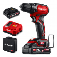 ЗУБР 20 В, 45 Н·м, 2 АКБ LMS (2 А·ч), бесщеточная дрель-шуруповерт, сумка (ДБ-45-22)