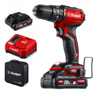 ЗУБР 20 В, 45 Н·м, 2 АКБ LMS (2 А·ч), бесщеточная ударная дрель-шуруповерт, сумка (ДБУ-45-22)