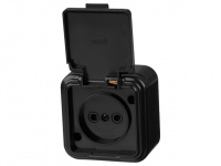 Розетка 1-ая (открытая, б/з, брызг. защ.) черная, Стандарт, Юпитер