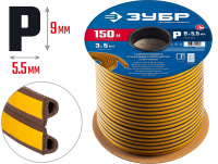 ЗУБР P-профиль, размер 9 х 5,5мм, коричневый, 150м, самоклеящийся резиновый уплотнитель (40932-150)