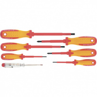 Набор диэлектрических отверток 7 шт, до 1000 В, пробник электрический до 250 В, двухкомпонентные рукоятки Matrix Professional