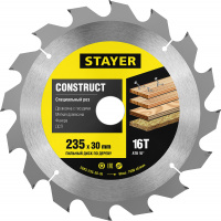 STAYER Construct, 235 x 30/20 мм, 16Т, технический рез, с гвоздями, пильный диск по дереву (3683-235-30-16)