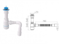 Сифон для умывальника с прикручивающимся выпуском 70мм , с гибкой трубой 1 1/2" - 40/50мм, AV Engine