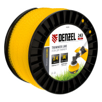 Леска для триммера витой квадрат, 2,4мм х 243м, на DIN катушке FLEX CORD Denzel