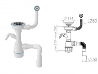 Сифон для кухни с круглым переливом, выпуск 3 1/2, пластиковый винт 45мм, с гибкой трубой 1 1/2"AV E