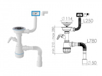 Сифон для кухни с прямоугольным переливом , выпуск 3 1/2, с гибкой трубой 1 1/2" - 40/50мм, AV Engin