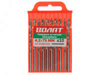 Сверло по металлу ц/х 4.2х43х75 мм HSS вальцованное, комплект из 10-ти шт ВОЛАТ