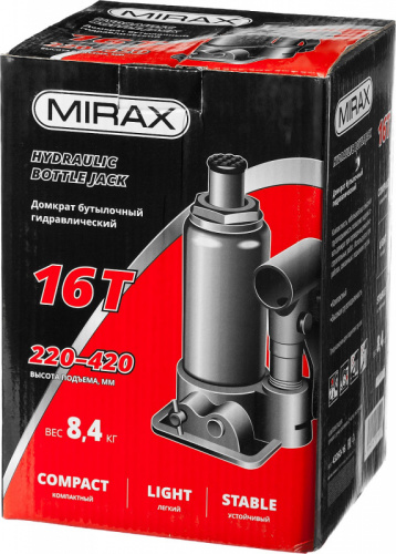 MIRAX 16т, 220-420 мм домкрат бутылочный гидравлический