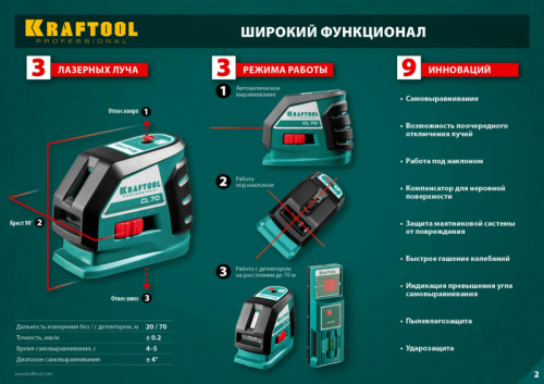 KRAFTOOL CL-70, лазерный нивелир (34660)