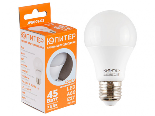 Лампа светодиодная A60 СТАНДАРТ 9 Вт 170-240В E27 4000К ЮПИТЕР