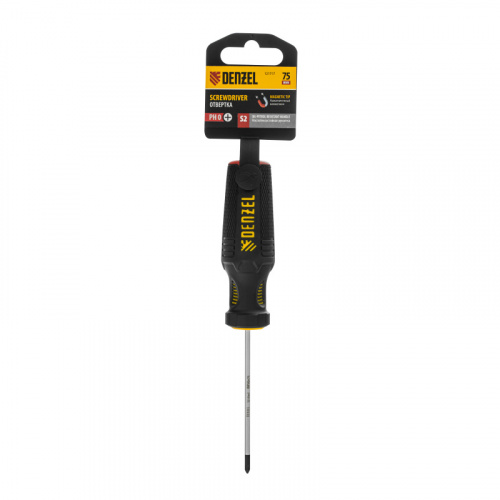 Отвертка, PH0х75 мм, S2, 3к рукоятка Denzel