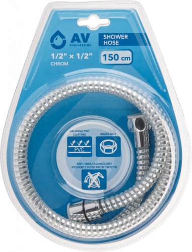 Шланг душевой PVC, 1/2" г-г 150 см, хром, AV Engineering
