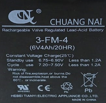 Аккумулятор для тележки WH-25ES 6V/4Ah свинцово-кислотный (WET battery)