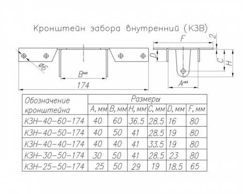 Кронштейн забора внутренний 40х50х174, цинк STARFIX