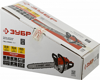 Пила цепная бензиновая, ЗУБР ПБЦ-М560 45П, хромир. цилиндр, праймер, 54,6 см3 (2,1 кВт), шина 45 см, 11500 об/мин