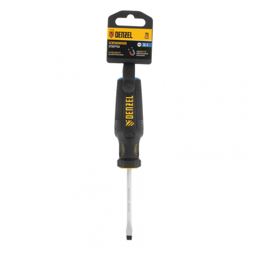 Отвертка SL5x75 мм, CrV, трехкомпонентная рукоятка Denzel